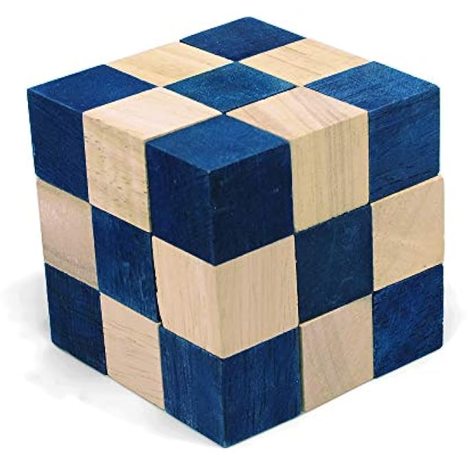 LOGICA PUZZLES ART. BLUE SNAKE CUBE - 3D BRAIN TEASER IN FINE WOOD - DIFFICULTY 4/6 EXTREME - LEONARDO DA VINCI COLLECTION - Image 1
